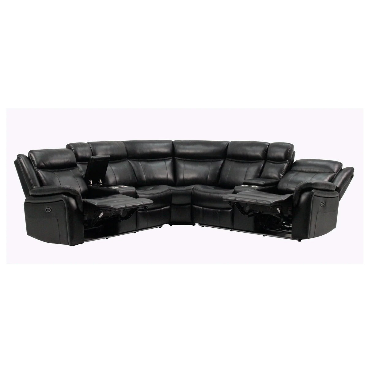 Jupiter - Power Leather Sectional - Black - Furniture Home Direct