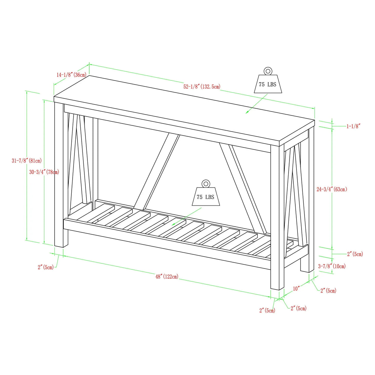 Farmhouse A Frame Entry Table With Lower Shelf - Furniture Home Direct