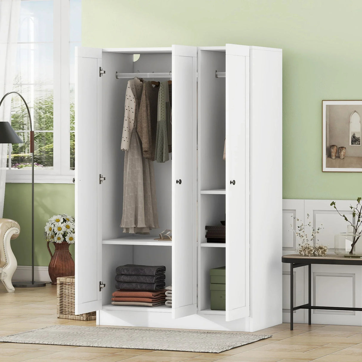 3 Door Shutter Wardrobe With Shelves - Furniture Home Direct
