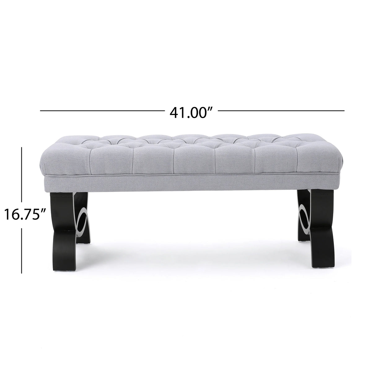 Bench Tufted Cushion with Arched Black Legs Light Grey - Furniture Home Direct