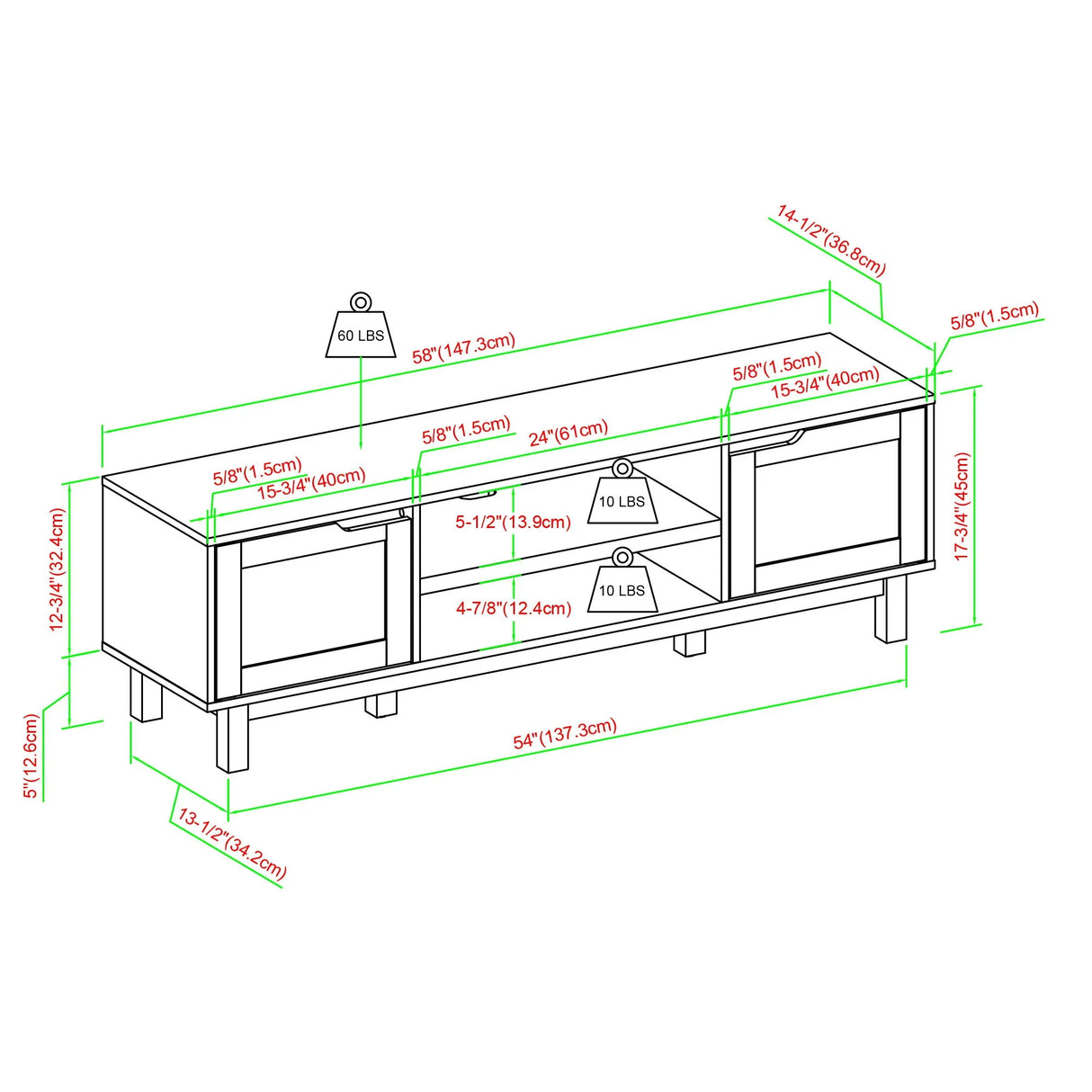 Modern 2 Door Open Storage TV Stand For TVs Up To 65" - Solid Black - Furniture Home Direct