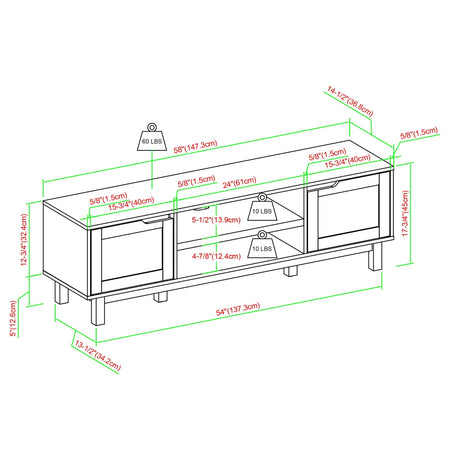 Modern 2 Door Open Storage TV Stand For TVs Up To 65" - Solid Black - Furniture Home Direct