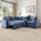 Contemporary L Shaped Convertible Sofa Bed With Pull Out Bed, Cup Holders, And Storage - Furniture Home Direct