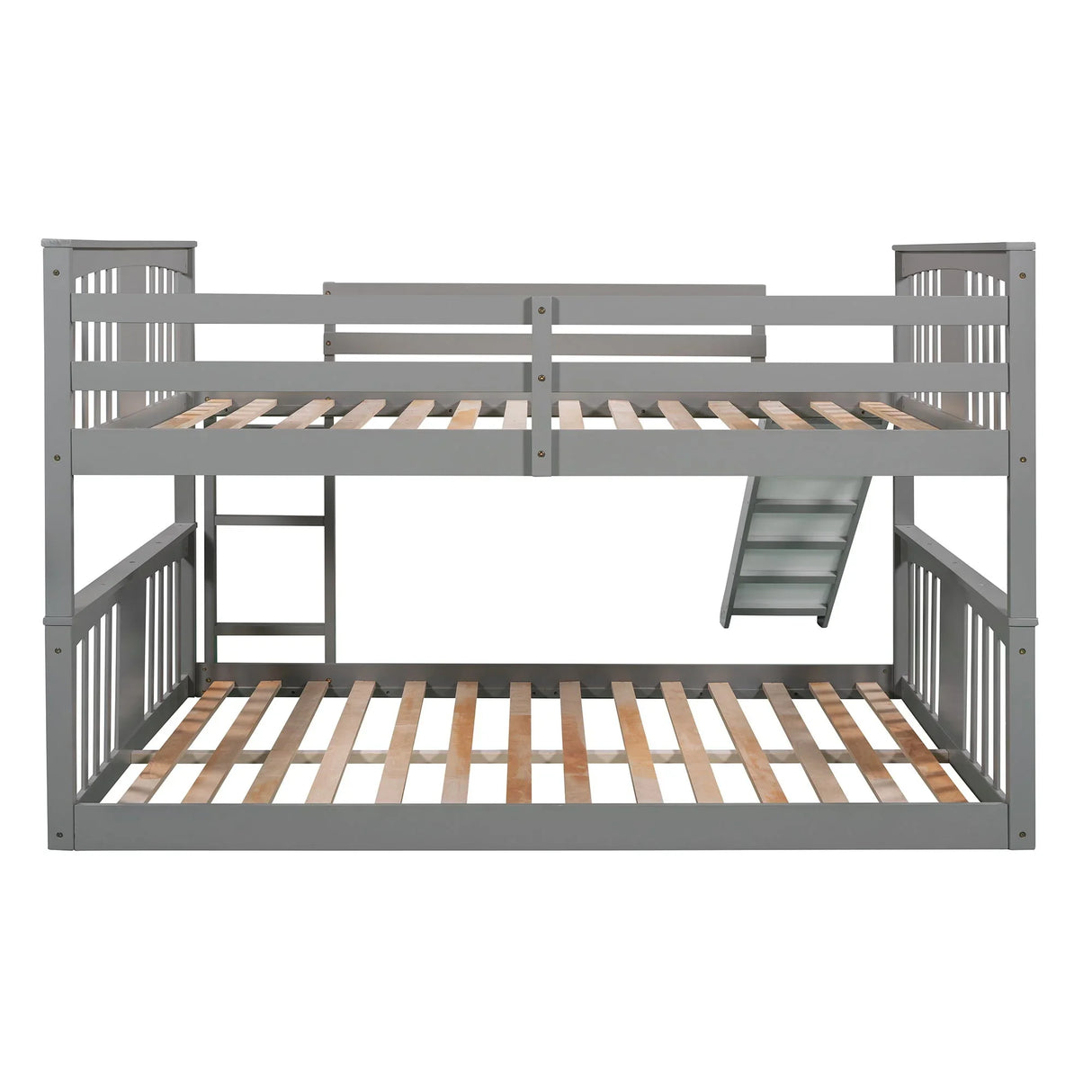 Full Over Full Bunk Bed With Ladder With Slide - Gray - Furniture Home Direct