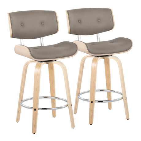 Lombardi - Mid Century Modern Fixed Height Counter Stool With Swivel With Round Footrest (Set of 2) - Furniture Home Direct