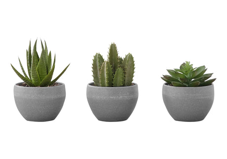 6" Tall, Artificial Plant, Succulent, Indoor, Faux, Fake, Table, Greenery, Potted, Decorative (Set of 3) - Green / Gray - Furniture Home Direct