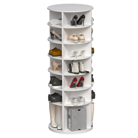 6 Tier Spinning Shoe Rack, Free Standing, 360° Revolving Shoe Organizer - White - Furniture Home Direct