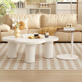 Modern Coffee Table (Set of 2), Irregular Shape Coffee Table With Four Roman Column Legs And End Table With Glass Top For Living Room - White - Furniture Home Direct