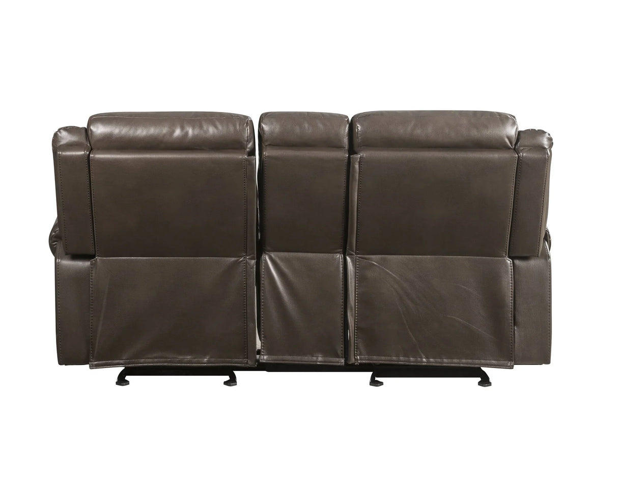 Lydia - Leather Aire Motion Loveseat With USB Console - Brown - Furniture Home Direct