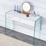 White Makeup Vanity With Tempered Glass Legs - White - Furniture Home Direct