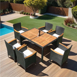 Outdoor Patio Wicker Dining Set With Acacia Wood Top - Furniture Home Direct
