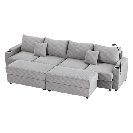 Modern Style Loveseat Sofa Sectional Sofa Couch With Storage Space, A Movable Ottoman, Two USB Ports, Two Cup Holders, A Phone Holder For Living Room - Furniture Home Direct