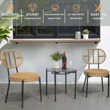 3 Pieces Of Luxury Outdoor Wicker Furniture Patio Bistro Style Table And Chair Combination, Weather Resistant PE Wicker Weave, Suitable For Garden - Black / Natural - Furniture Home Direct