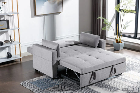 2 Seaters Slepper Sofa Bed Linen Fabric 3-In-1 Convertible Sleeper Loveseat With Side Pocket - Furniture Home Direct