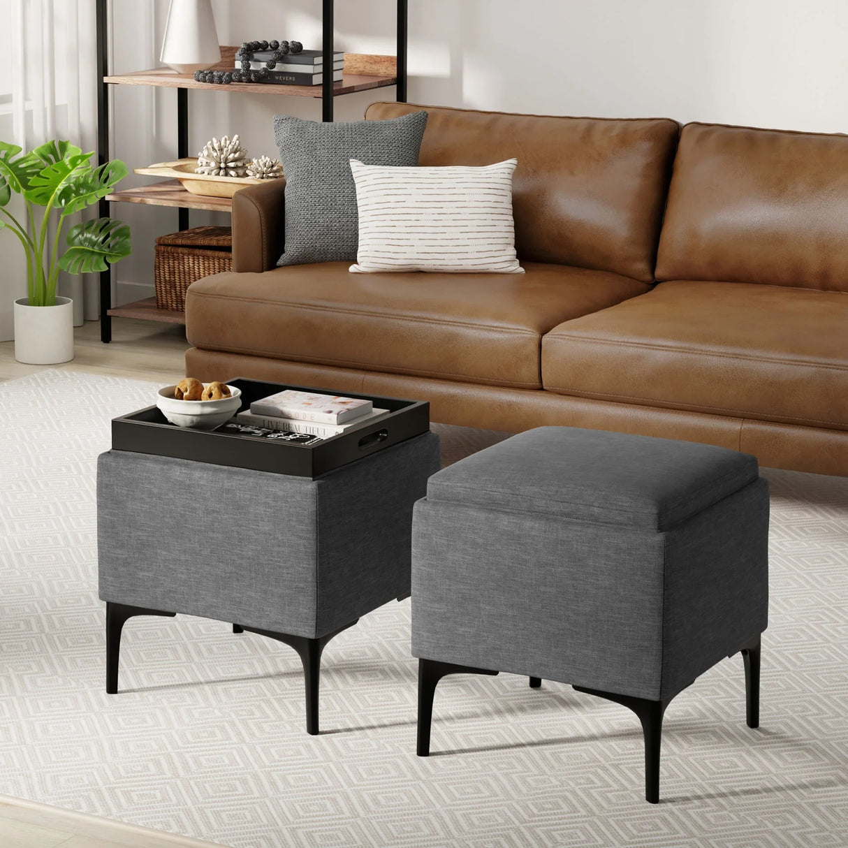 Natasha - Multifunctional Storage Ottoman With Tray - Furniture Home Direct