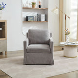 Upholstered Skirted Swivel Chair With Removable Back Cushion For Living Room - Furniture Home Direct