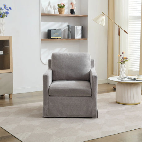 Upholstered Skirted Swivel Chair With Removable Back Cushion For Living Room - Furniture Home Direct