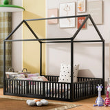 Metal House Bed With Fence And Door - Furniture Home Direct