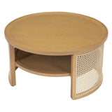 Round Coffee Table With Storage Caned Sides Natural - Furniture Home Direct