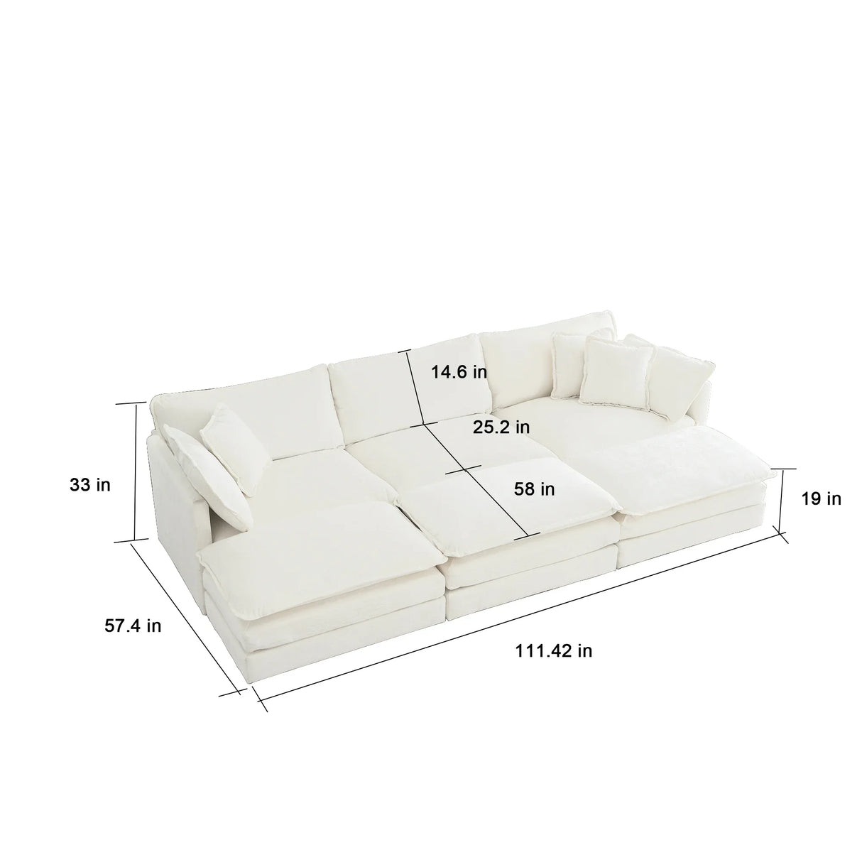 3 Piece Extra Deep Seat Living Room Set with Sofa, Love Seat and Chair - White - Furniture Home Direct
