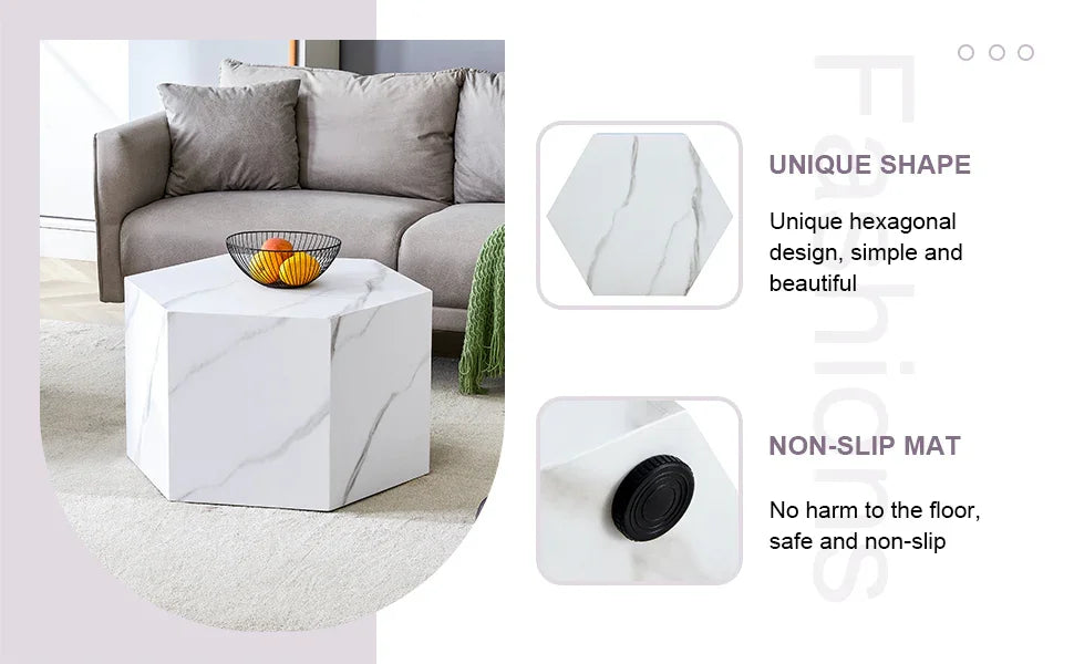 Coffee Table Marble-Effect Cube Geometric Design White - Furniture Home Direct