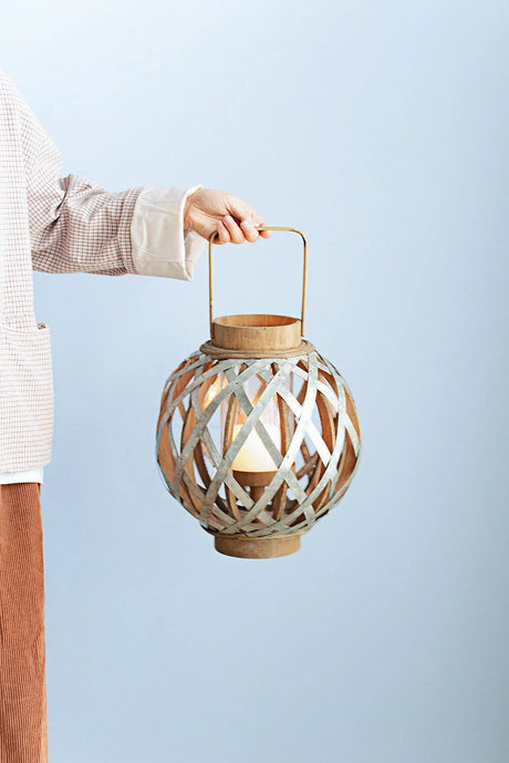Decorative Lantern With Handle, Wooden Lantern For Indoor Outdoor, Home Garden, Wedding - Silver - Furniture Home Direct