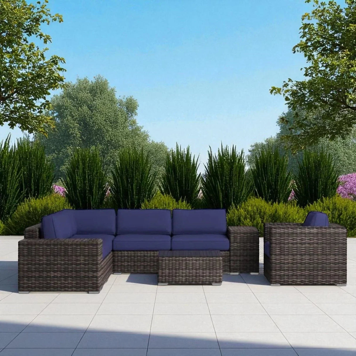 Wicker Seating Group Set With Table And Cushions - Furniture Home Direct