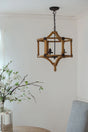 3 Light Wood Drum Chandelier, Hanging Light Fixture With Adjustable Chain For Kitchen, Bulb Not Included - Brown - Furniture Home Direct