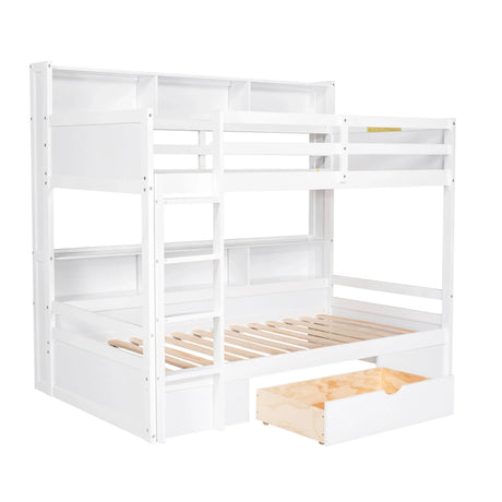 Twin Size Bunk Bed With Built-In Shelves Beside Both Upper And Down Bed And Storage Drawer - Furniture Home Direct