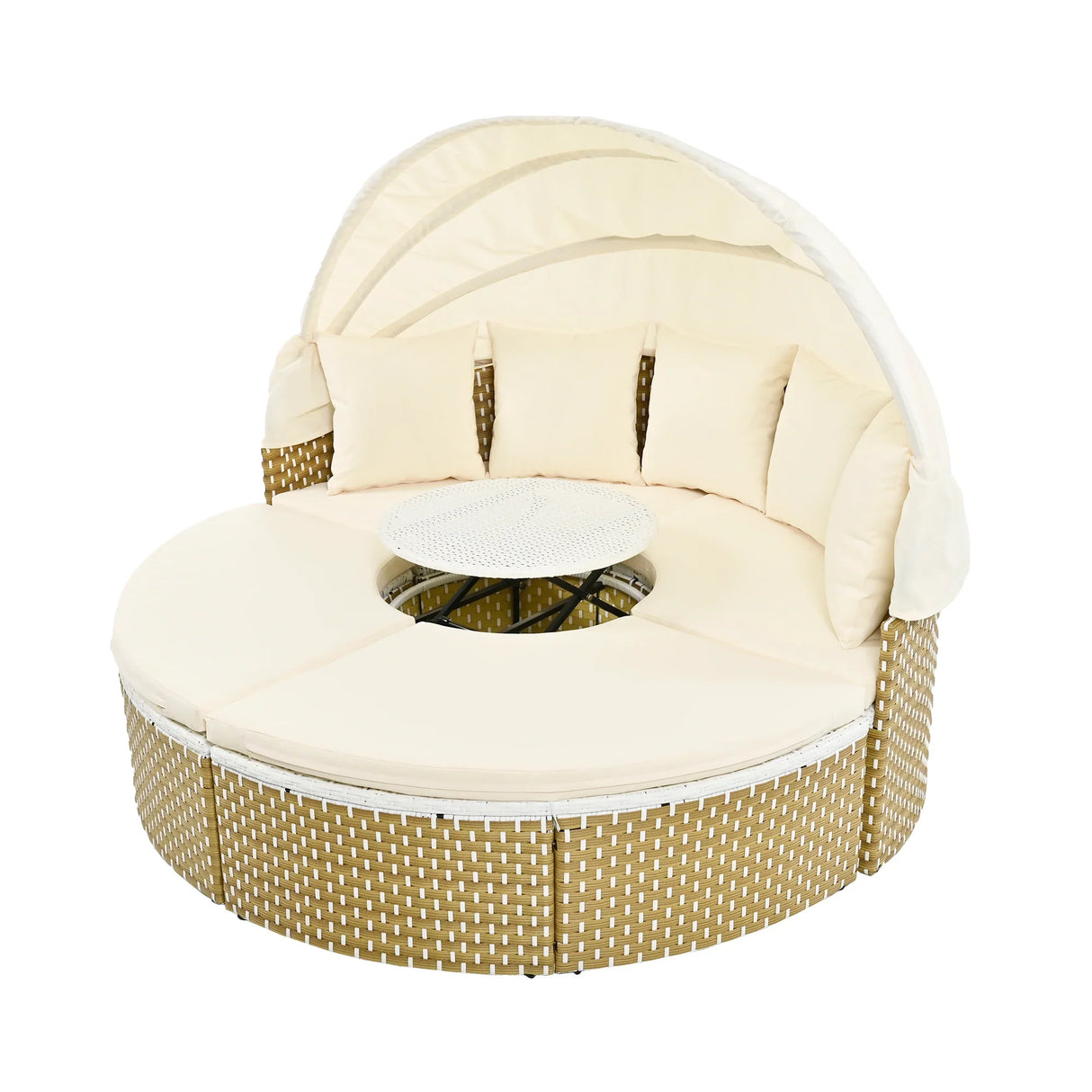 Outdoor Daybed With Retractable Canopy Cushions Beige - Furniture Home Direct