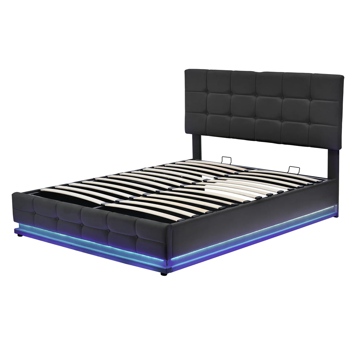 Queen Platform Bed Tufted Upholstered Storage Led Black - Furniture Home Direct