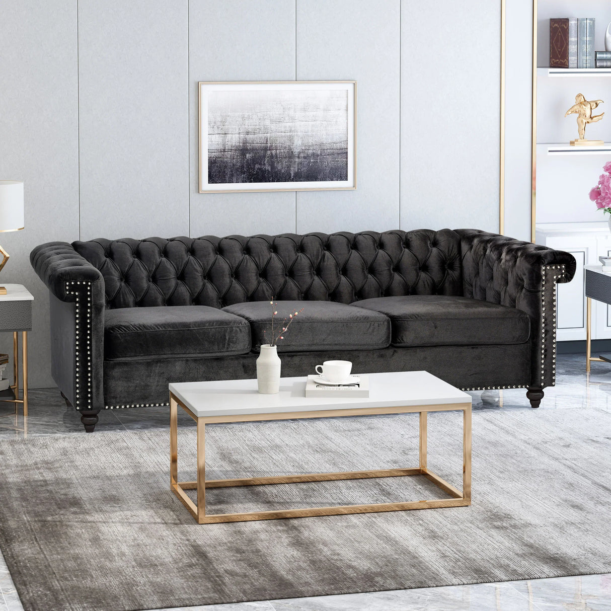 Traditional Charcoal Gray Sofa - Furniture Home Direct