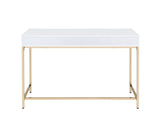 Vanity Desk Gloss Finish With Gold Metal Legs White - Furniture Home Direct