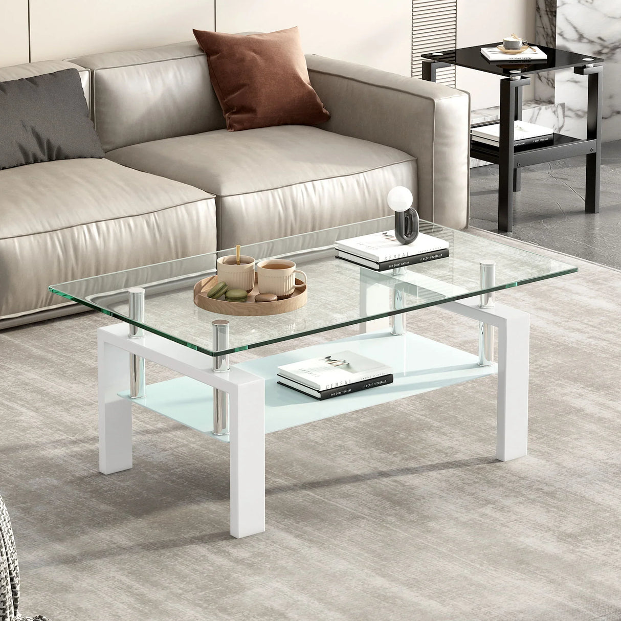 Tempered Glass Table With Storage - Furniture Home Direct