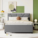 Upholstered Platform Bed With Brick Pattern Headboard And Twin Long Size Trundle - Furniture Home Direct