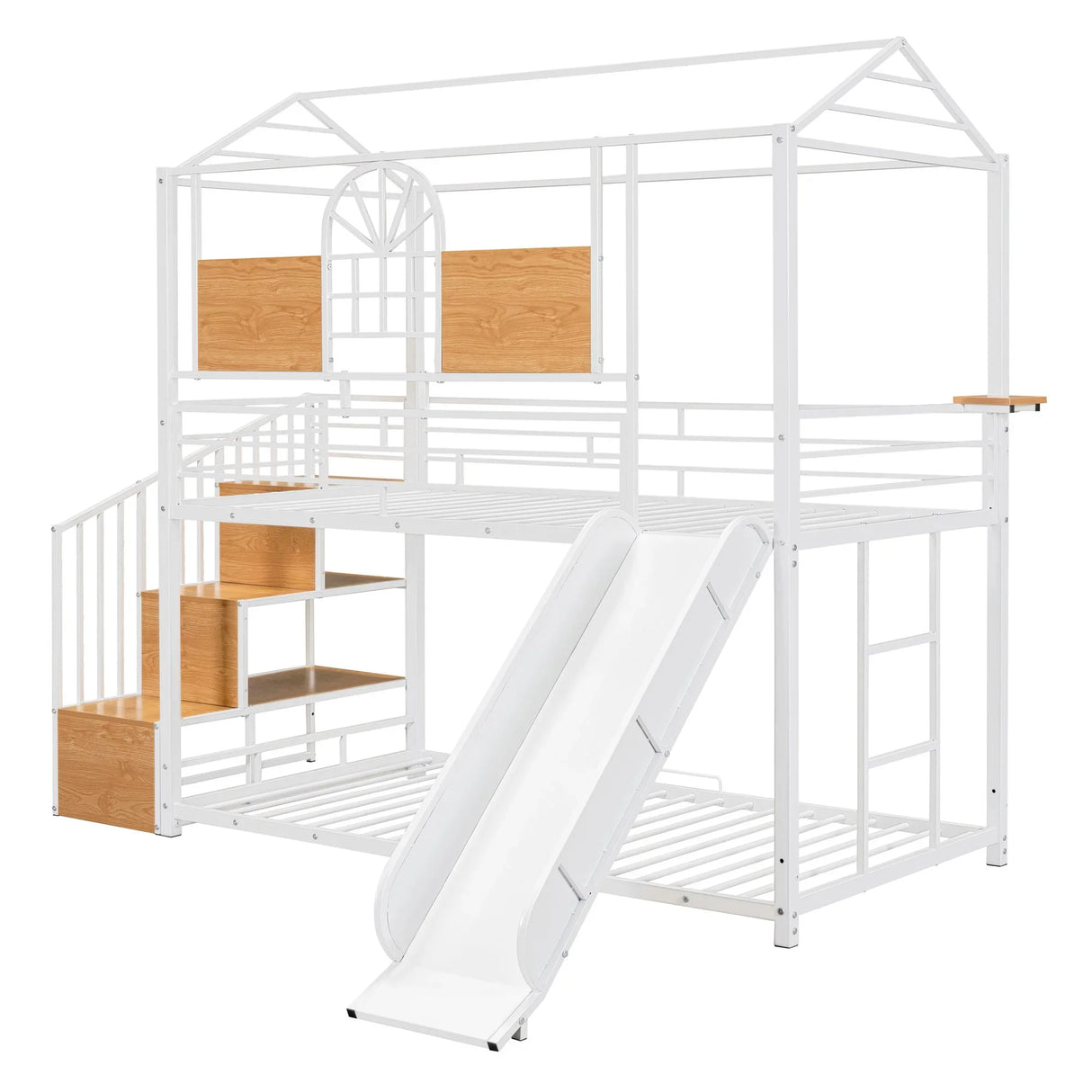 Metal Bunk Bed, Metal Housebed With Slide And Storage Stair - Furniture Home Direct