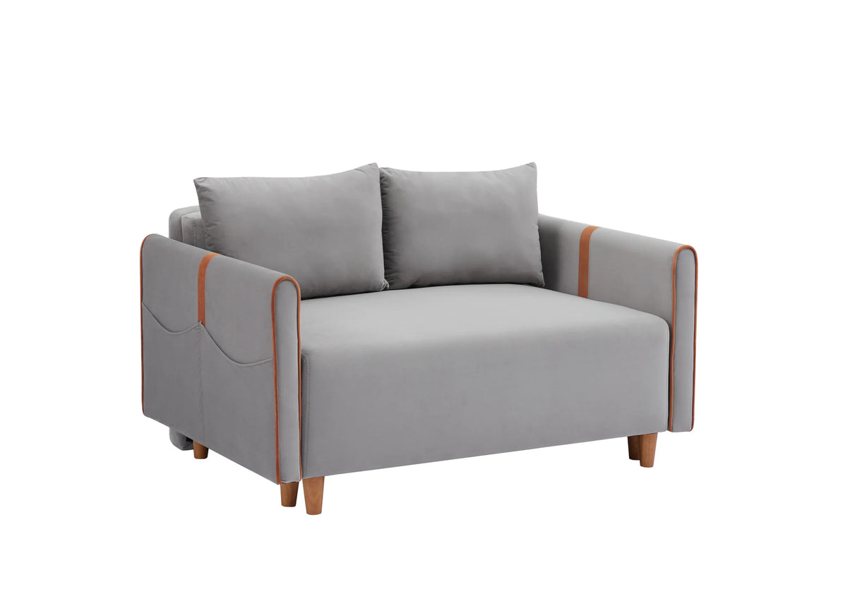 Convertible Comfortable Sleeper Velvet Sofa Couch with Storage for for Living Room Bedroom Sofabed Gray - Furniture Home Direct