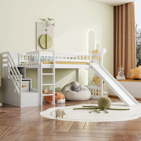 Loft Stairway Bed With 2 Drawers, Convertible Ladder And Slide - Furniture Home Direct
