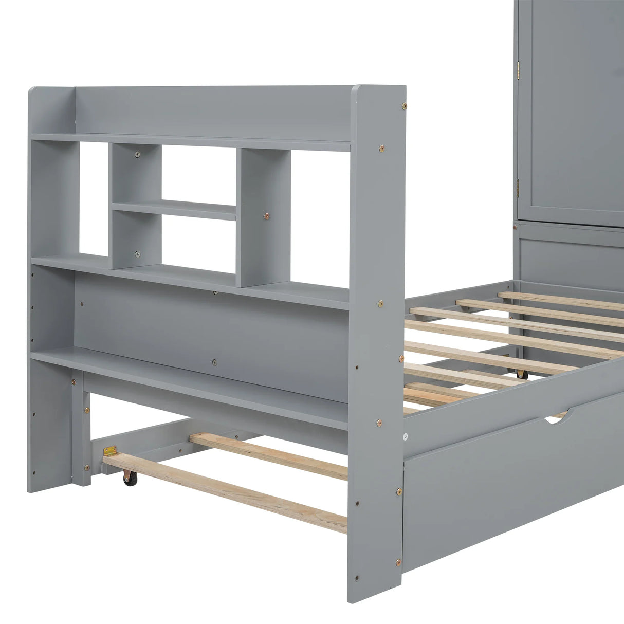 Twin Platform Bed With Storage Headboard Shelves Gray - Furniture Home Direct