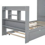 Twin Platform Bed With Storage Headboard Shelves Gray - Furniture Home Direct