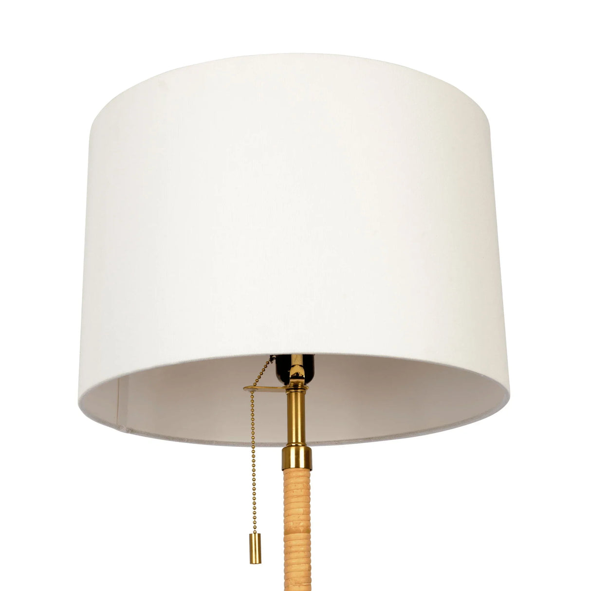 Stellar - Linen Shade Floor Lamp - Gold / Natural Wood / Rattan / White - Furniture Home Direct