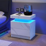 Nightstand LED, Bedside Table Cabinet With 2 Drawers For Bedroom - Furniture Home Direct