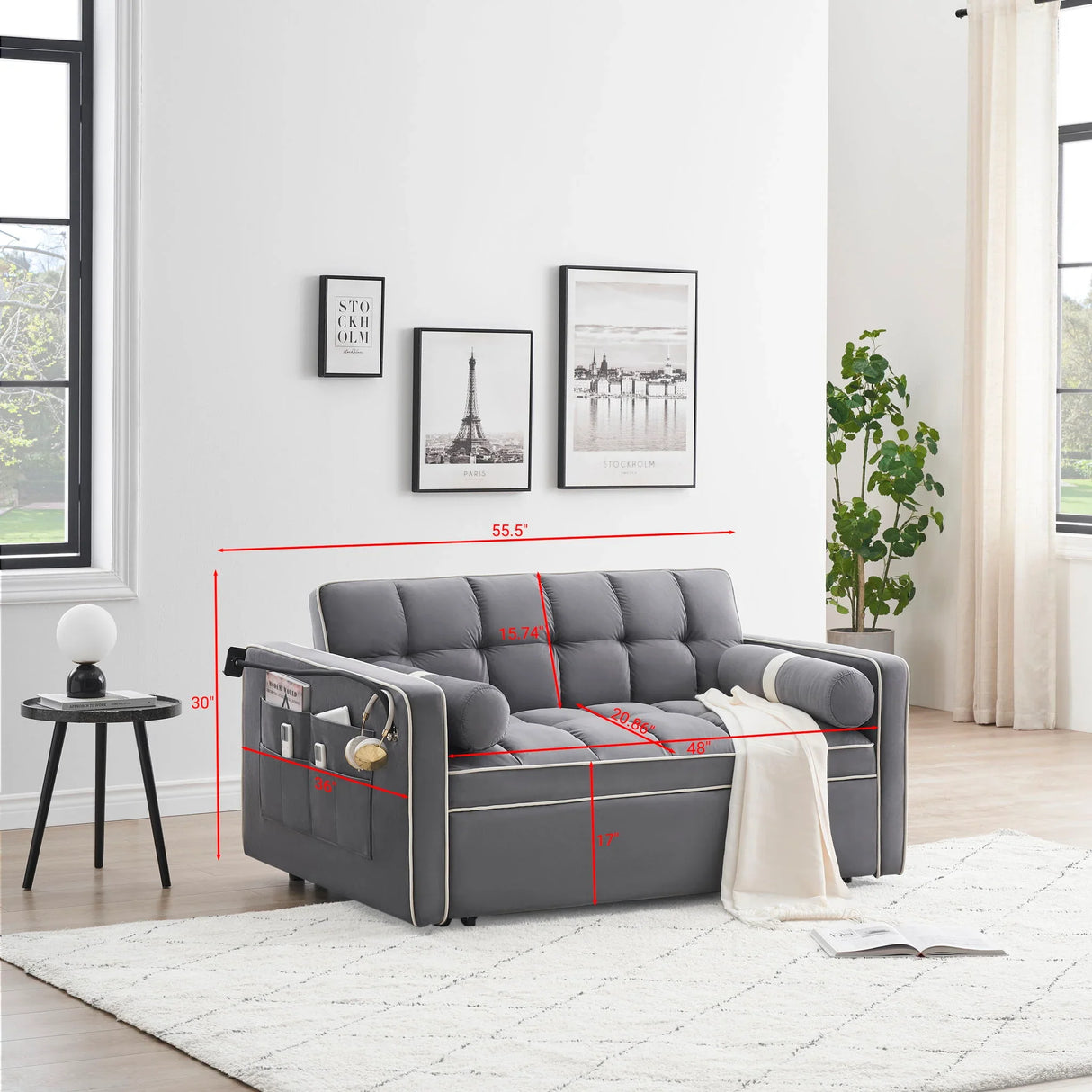 Modern Convertible Sleeper Sofa Couch With Pull Out Bed With Pillows & Side Pockets For Small Space, Living Room - Furniture Home Direct