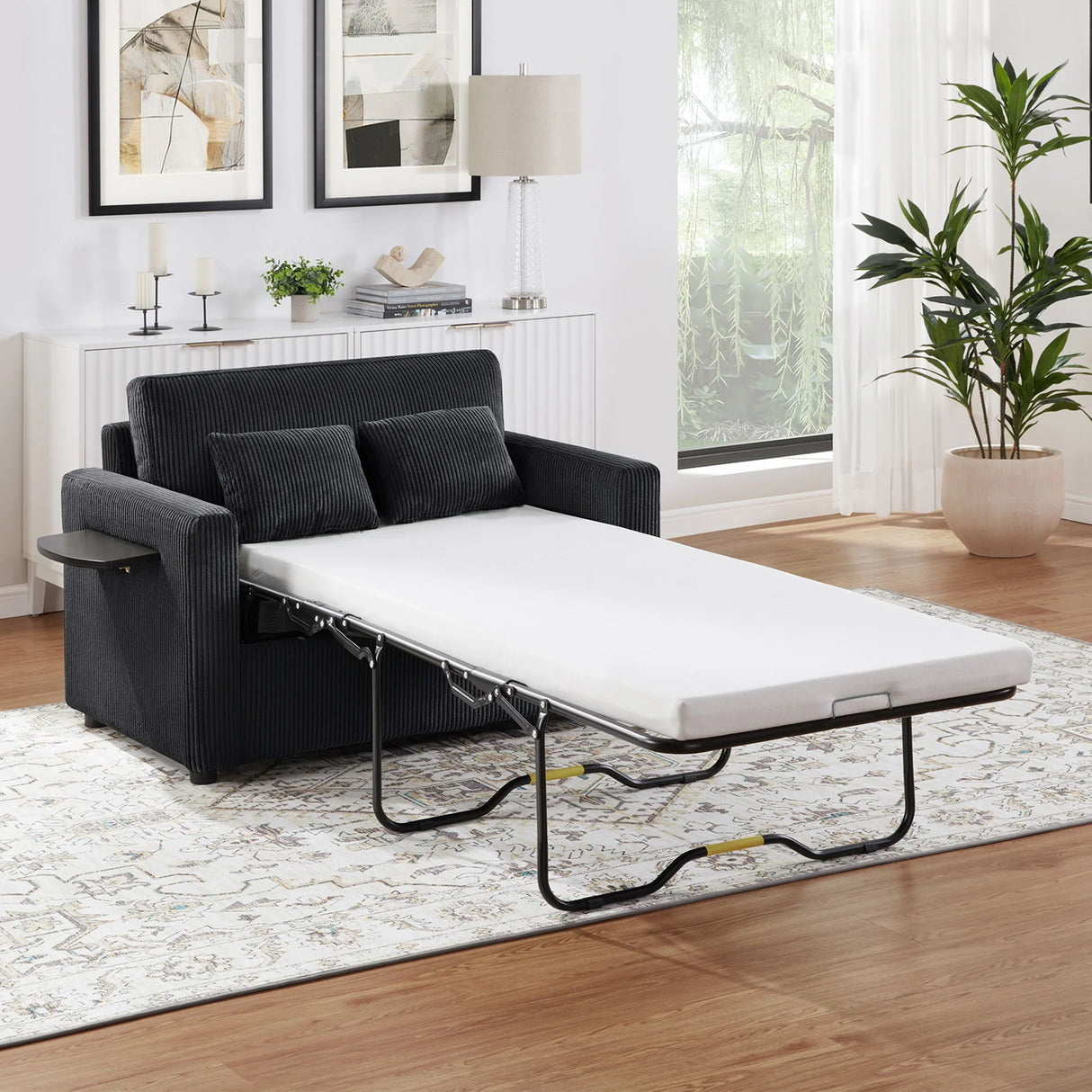 Sleeper Sofa With Foldable Mattress, USB Ports, Side Table & Storage Pocket - Furniture Home Direct