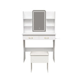Vanity Desk With LED Lights Mirror, Power Outlet, Storage Drawers & Chair - White - Furniture Home Direct