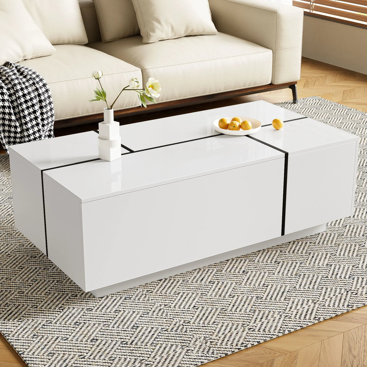 Extendable Coffee Table With 2 Hidden Storage Space And 2 Drawers For Living Room - Furniture Home Direct
