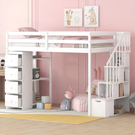 Loft Bed With Storage Drawers And Stairs With Shelves - Furniture Home Direct