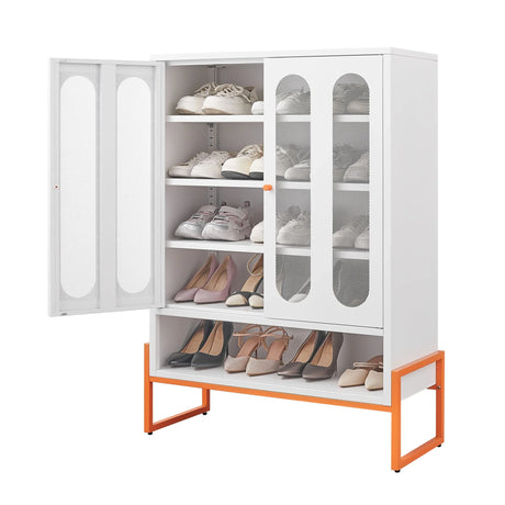 Modern Metal Shoe Cabinet With DoublebSided Mesh Doors And Adjustable Partitions - Furniture Home Direct