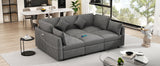 Sectional Sofa, Modular With USB Ports And Ottoman, Grey - Furniture Home Direct