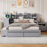 Platform Bed With Multi Functional Storage Space, Nightstand, 2 Drawers, USB Ports And Desk - Furniture Home Direct